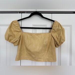 NWOT 7 For All Mankind Puff Sleeve Pleather Crop Top